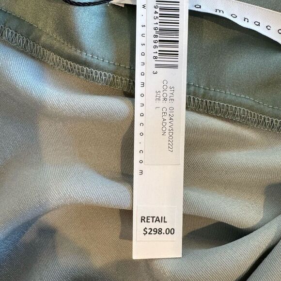 NWT Susana Monaco Celadon Velvet Silk Bias Cut Midi Dress - Picture 9 of 10